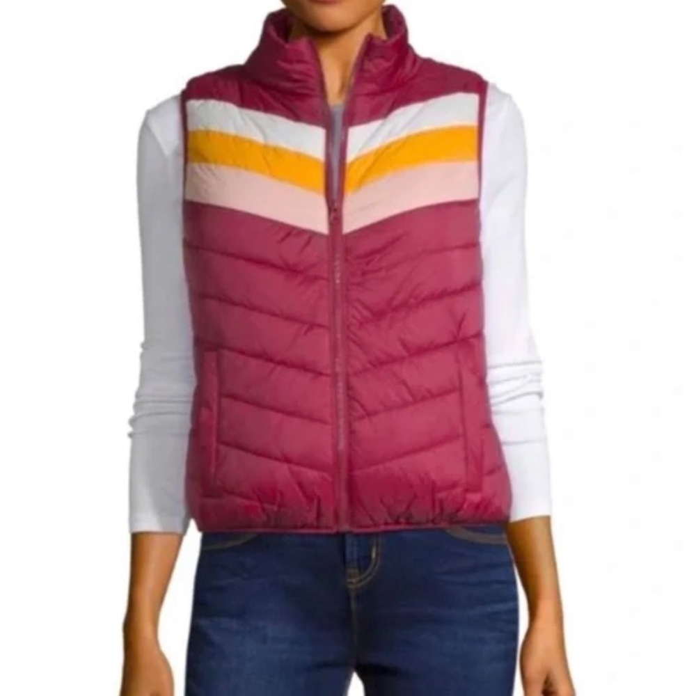 Vintage Arizona Jean Co. XXL Chianti Colorblock Puffer Vest Retro 70s Ski Y2K